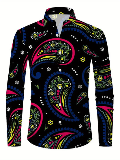 Nova camisa de manga longa masculina flip-over única fivela design lobo camisa diária moda tendência nova coleção