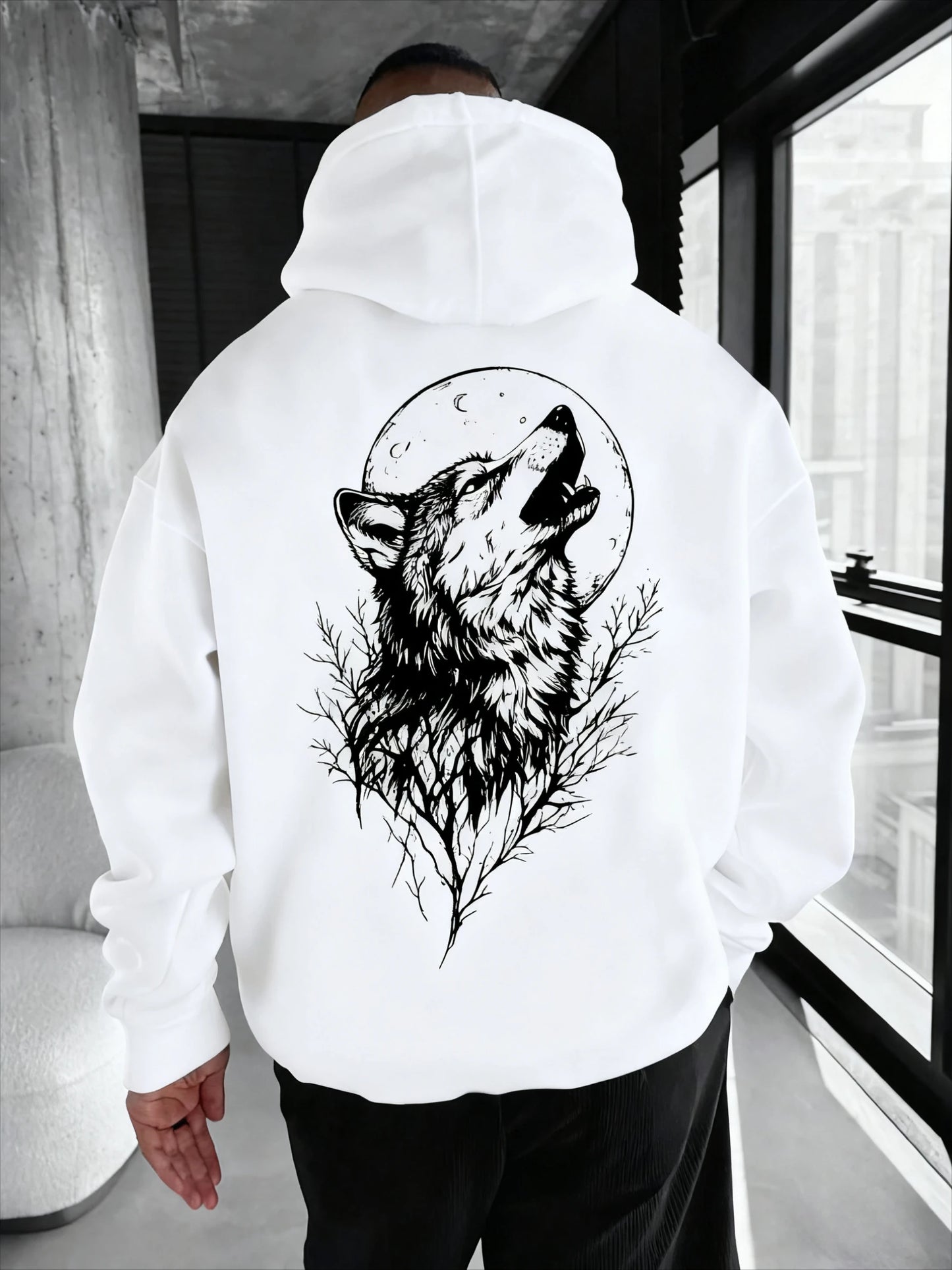 Estampa de cabeça de lobo, roupas confortáveis, casuais e elegantes, moletom com capuz personalizado de outono e inverno masculino