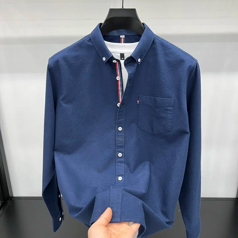 Novo 100% algodão camisa de manga comprida masculina designer marca primavera outono moda negócios confortável respirável topo roupas masculinas