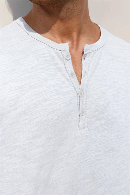 Outono nova camiseta masculina de manga longa casual estilo simples henley pescoço respirável leve algodão topos moda masculina