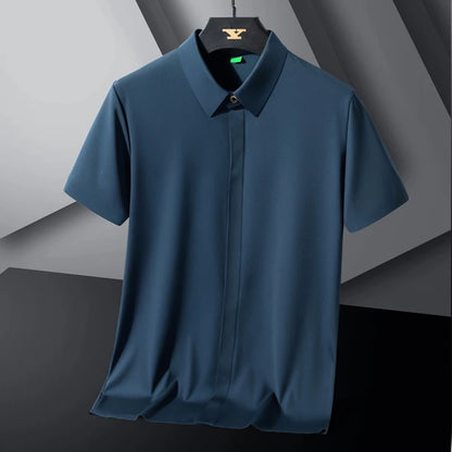 Nova alta qualidade de seda gelo negócios masculinos casual camisa de manga curta verão ultra-fino respirável esportes ao ar livre cor sólida topo