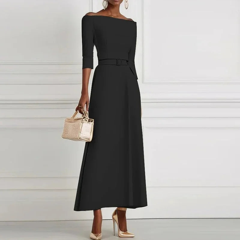 Vestidos de festa elegantes para mulheres um ombro meia manga cintura alta a linha vestido longo feminino vestido de escritório branco