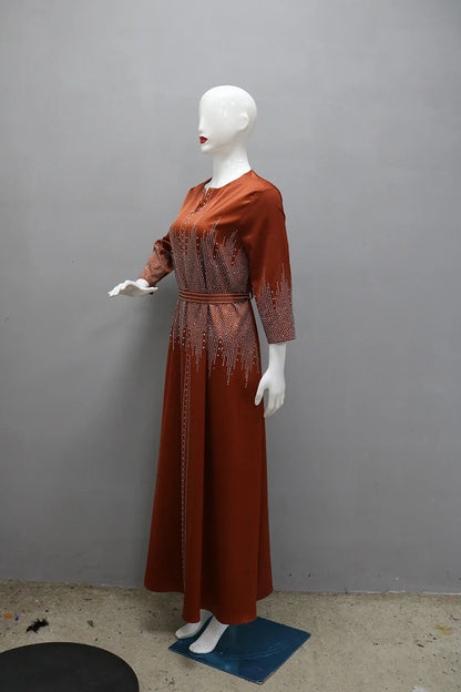 Vestido muçulmano de cetim para mulheres, Abaya Dubai, roupão de jantar, roupas diamantadas, moda