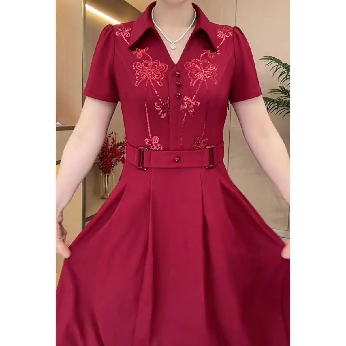 Mulheres estilo ocidental vestido verão primavera nova moda high-end lantejoulas vestidos longos mãe de meia idade elegante magro vestidos mujer