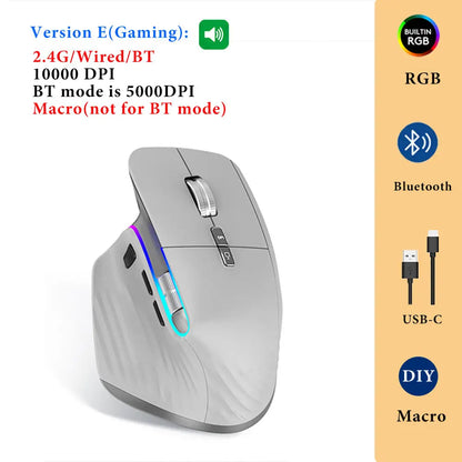 Ergonômico bluetooth 2.4g mouse tri-mode sem fio mouse para jogos USB-C rgb recarregável mause 5 dpi 9 botões para computador pc tablet