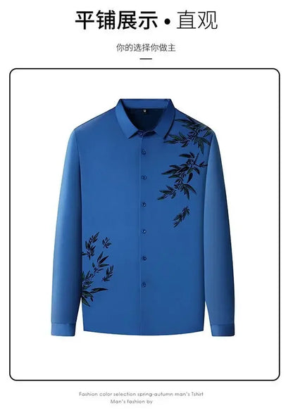 Outono inverno mais lã camisas masculinas impressão anti-rugas térmica turn-down colarinho manga longa banquete único breasted topos