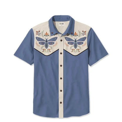 Camisa masculina de manga curta estilo cowboy ocidental, confortável, respirável, verão, arte, botão, camisas havaianas divertidas