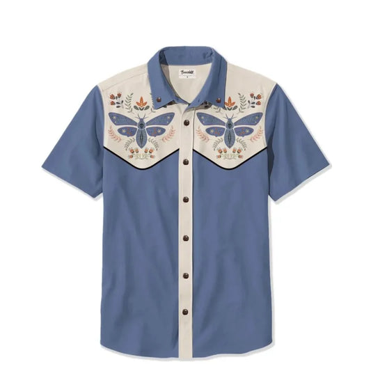 Camisa masculina de manga curta estilo cowboy ocidental, confortável, respirável, verão, arte, botão, camisas havaianas divertidas