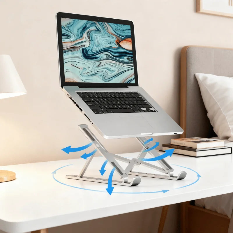 Suporte para laptop - dobrável e ajustável, 10 configurações de altura, base compacta de alta qualidade, mesa de escritório, etc.