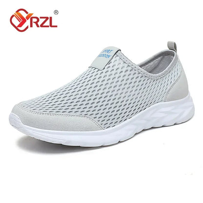 Yrzl tênis masculino malha respirável sapatos casuais ao ar livre antiderrapante tamanho grande mocassins andando leve masculino tênis