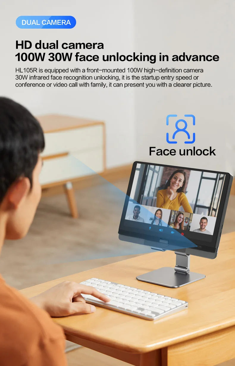 Crelander Yoga Laptop 360° Rotação CPU Intel N150 10,5" Tela sensível ao toque 2K 60Hz Taxa de atualização M2 SSD Desbloqueio facial Mini Laptop