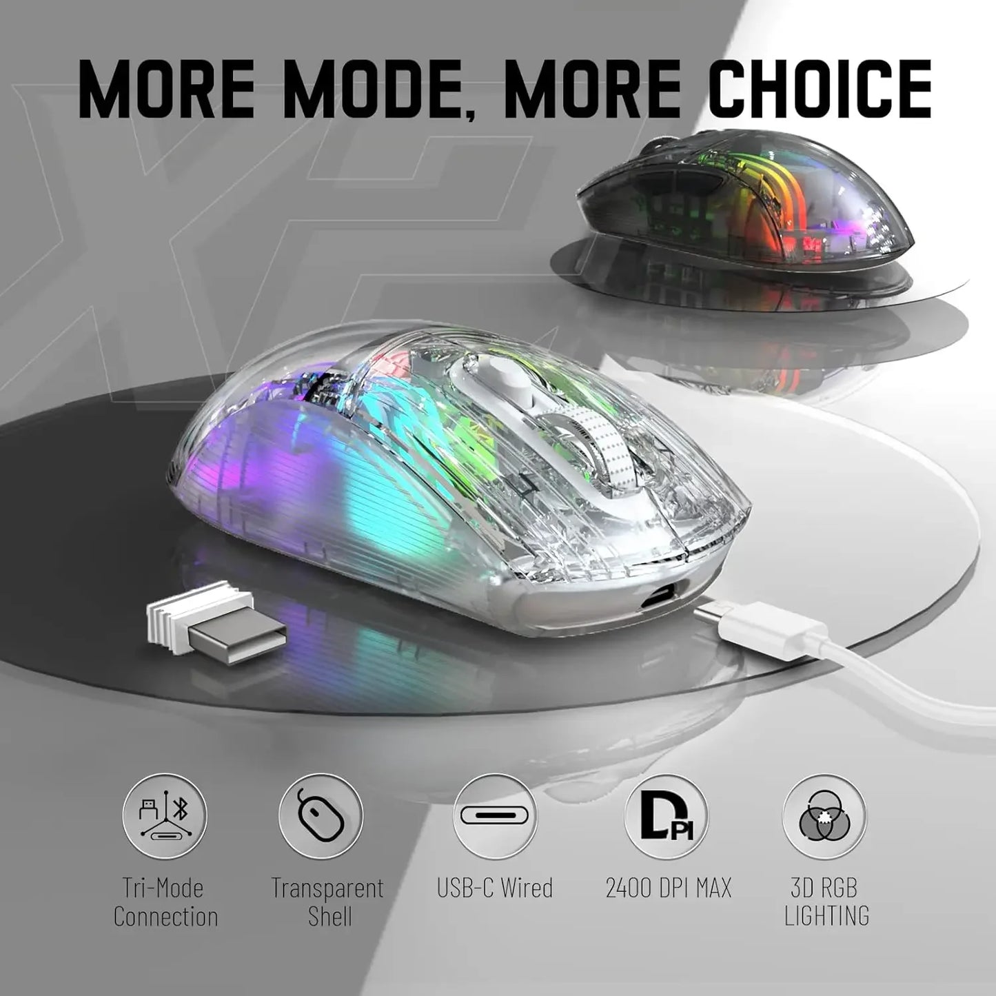 ATTACK SHARK X2 Pro Modo Triplo Sem Fio Transparente Shell Gaming Mouse RGB Recarregável 4000 DPI Mouse Dock Recarregável