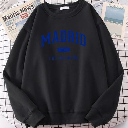 Espanha madrid est 1902 los blancos impressão dos homens com capuz roupas oversize crewneck agasalho solto pulôver masculino streetwear