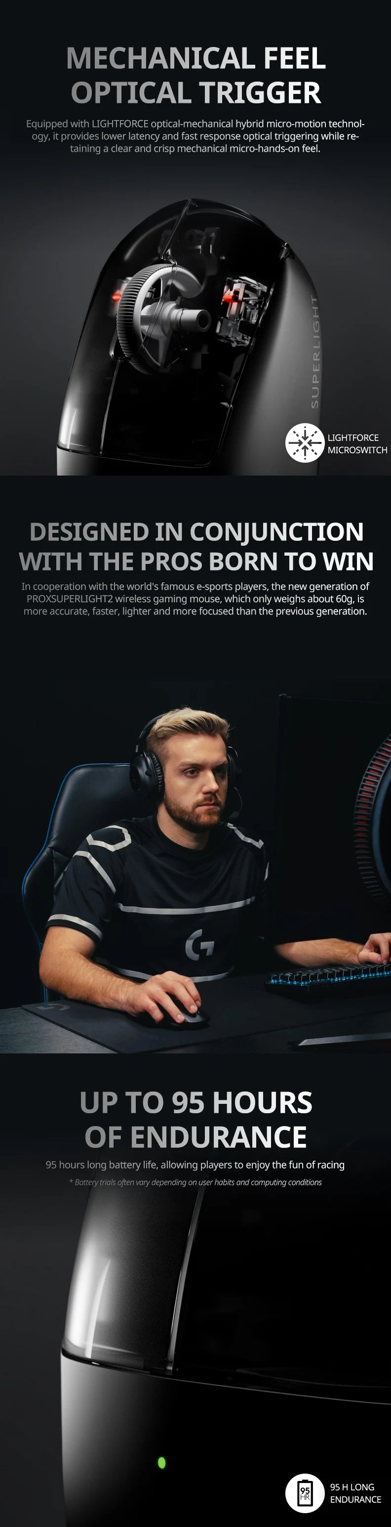 Mouse para jogos sem fio Logitech G PRO X SUPERLIGHT 2, mouse de nível profissional de 60 g com 5 botões programáveis, sensor DPI de 44k, rep de 8 kHz