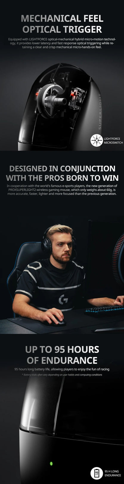 Mouse para jogos sem fio Logitech G PRO X SUPERLIGHT 2, mouse de nível profissional de 60 g com 5 botões programáveis, sensor DPI de 44k, rep de 8 kHz