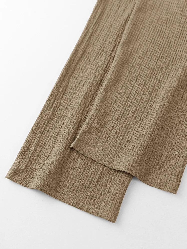 Moda verão roupas texturizadas para homens casual respirável camisa e calças duas peças define lazer masculino ternos de cor sólida