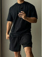 Conjunto de shorts de manga curta de algodão puro masculino, camiseta solta moderna europeia e americana de esportes e lazer