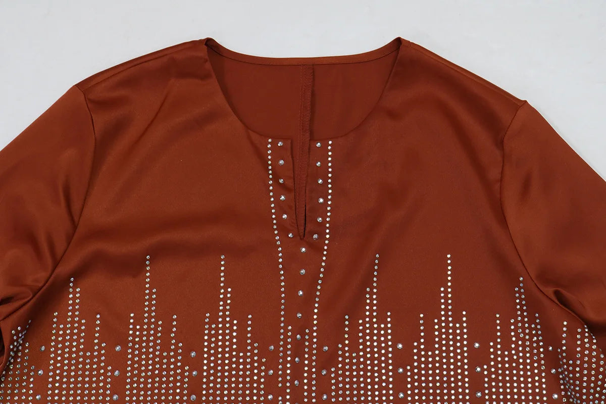 Vestido muçulmano de cetim para mulheres, Abaya Dubai, roupão de jantar, roupas diamantadas, moda