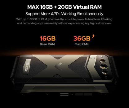 Estreia mundial doogee v max plus telefone robusto 22000mah 36gb (16 +20) 512gb 200mp câmera telefone 6.58 "120hz dimensão 7050 android14