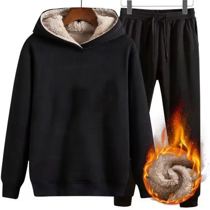 Moda masculina forrado de lã engrossado cardigan moletom com capuz terno esportivo outono/inverno conjunto casual ao ar livre