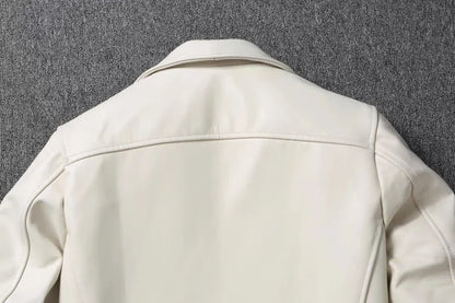 Jaqueta de couro genuíno masculino lapela branca jaqueta de pele de bezerro natural casaco masculino fino ajuste camada superior jaqueta de motociclista