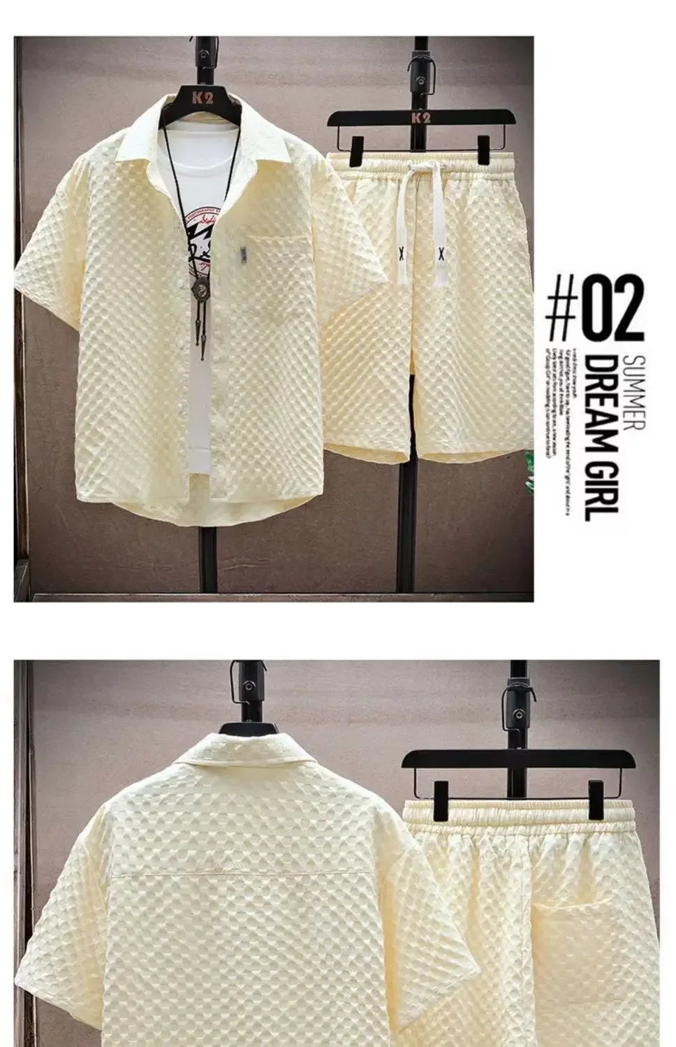 Conjunto de camisa e shorts xadrez xadrez xadrez de manga curta masculino, casual roupas oversize, coreano, luxo, alta qualidade, 2 peças