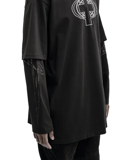 Camiseta gráfica estampada do Satan Club dos homens, roupas Hip Hop, tops de manga comprida, streetwear gótico, Harajuku, Y2K, Hip Hop, 2 peças