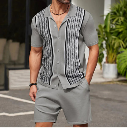 Conjunto de duas peças de seda gelo masculino manga curta, terno casual de negócios, roupa masculina, ginástica, alta qualidade, verão