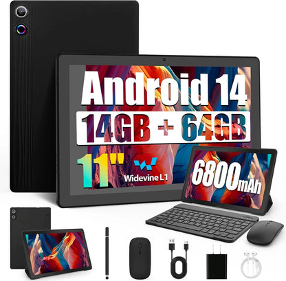 Urao 11 Polegada tablet android 14gb ram 64gb rom 6800mah ips hd tela de toque com teclado capa protetora mouse stylus 8 em 1 kit