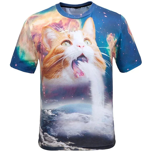 Verão 3d impressão gatos engraçados t camisa masculina galáxia gato gráfico manga curta personalidade casual o-pescoço rua em torno do pescoço camisetas roupas