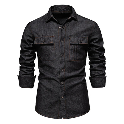 AIOPESON Mens 100% Algodão Camisas Jeans Outono Grosso Cowboy Camisa Masculina de Alta Qualidade Botão de Cor Sólida Camisa Jeans Casuais
