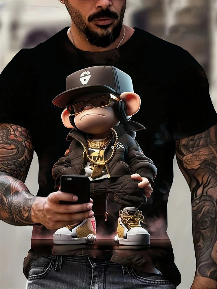 Hip hop macaco padrão impressão camisetas o-pescoço manga curta camiseta roupas de grife dos homens macaco impressão roupas masculinas designer camisetas