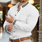 Nova camisa masculina cor sólida impressa emenda colarinho cardigan camisa elegante social confortável tecido macio roupas masculinas