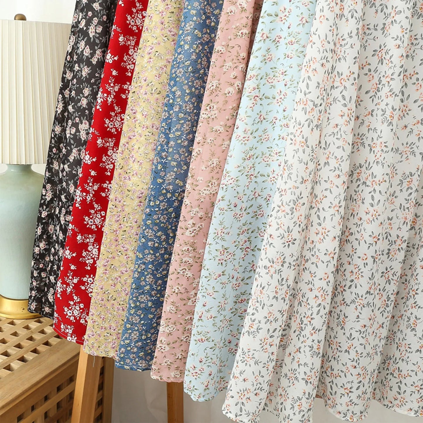 Moda feminina e all-match primavera e verão casual retro temperamento floral impresso saia falda larga elegante para mujer