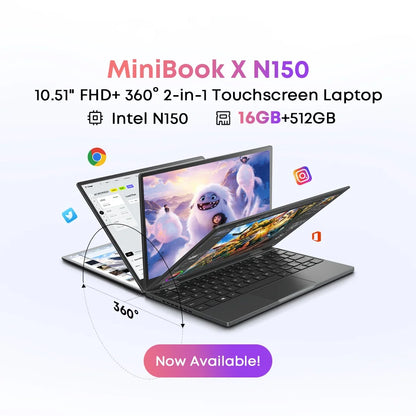 CHUWI MiniBook X 2 em 1 Laptop Intel N150 (até 3,6 GHz) 512 GB de ROM 16 GB LPDDR5 10,51 "1200x1920 FHD IPS Windows 11 Notebook