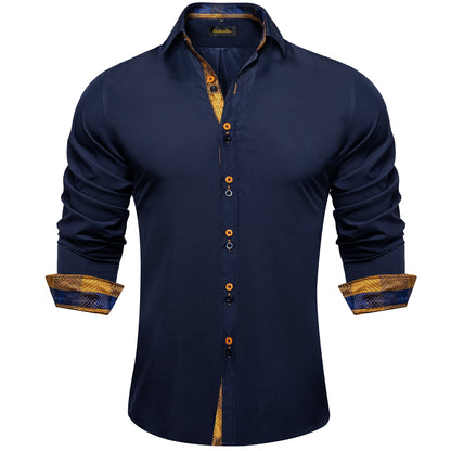 DiBanGu Camisa Masculina de Manga Longa Preto Sólido Vermelho Paisley Cor Contraste Moda Vestido Camisa para Homens Gola Botão para baixo Roupas Masculinas