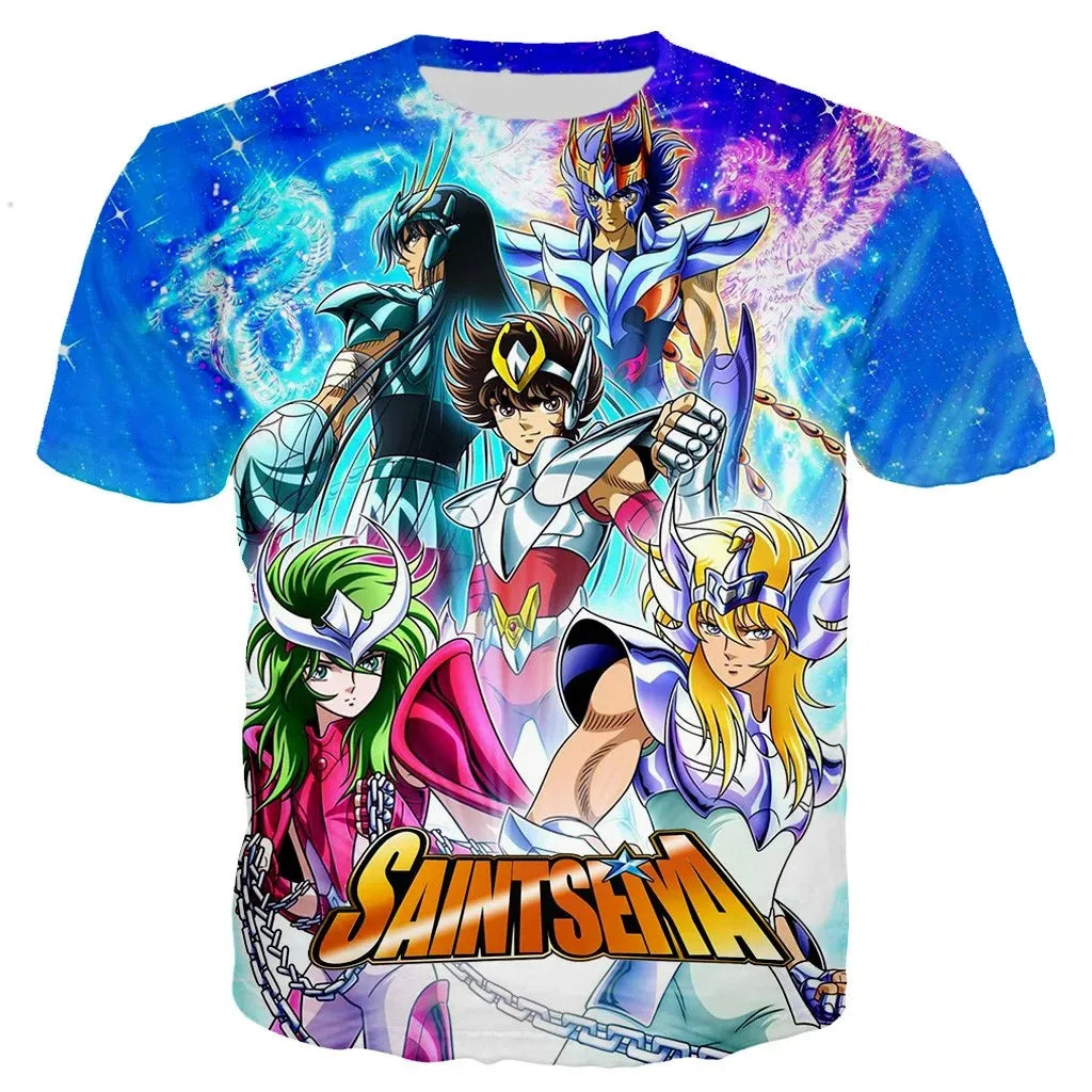 Saint seiya t camisa masculina moda camisetas crianças hip hop topos t anime impressão 3d camiseta verão masculino gráfico topos meninos t