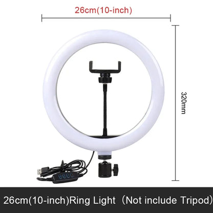 Anel de luz para selfie de 10 polegadas, luz de preenchimento para fotografia, lâmpada de anel led para gravação de vídeo, transmissão ao vivo, lâmpada led para selfie
