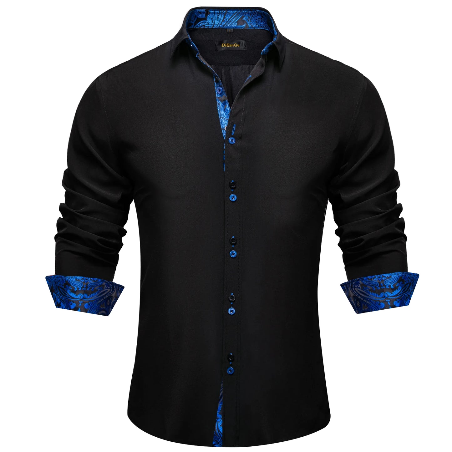DiBanGu Camisa Masculina de Manga Longa Preto Sólido Vermelho Paisley Cor Contraste Moda Vestido Camisa para Homens Gola Botão para baixo Roupas Masculinas