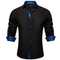 DiBanGu Camisa Masculina de Manga Longa Preto Sólido Vermelho Paisley Cor Contraste Moda Vestido Camisa para Homens Gola Botão para baixo Roupas Masculinas