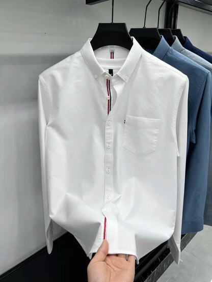 Novo 100% algodão camisa de manga comprida masculina designer marca primavera outono moda negócios confortável respirável topo roupas masculinas