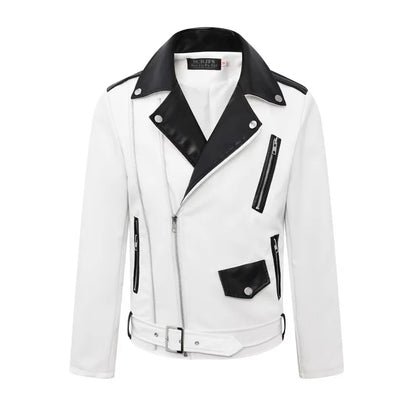 2025 masculino novo bonito, novo zíper oblíquo, jaqueta de couro PU locomotiva combinando com cores casuais