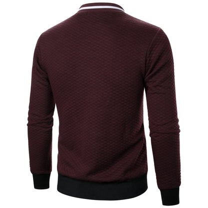 Top masculino com zíper waffle, gola stand, capuz casual, outono e inverno