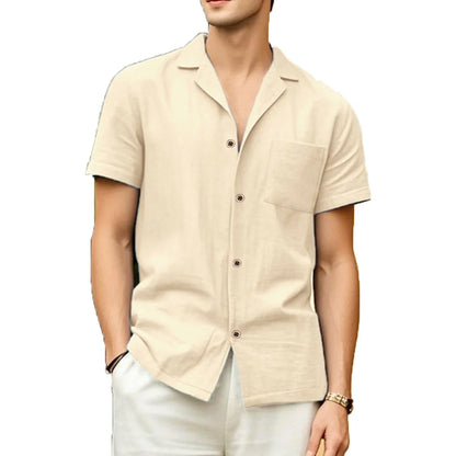 Camisas masculinas de manga curta verão cor sólida respirável solto camisas casuais praia férias estilo masculino topos camisetas