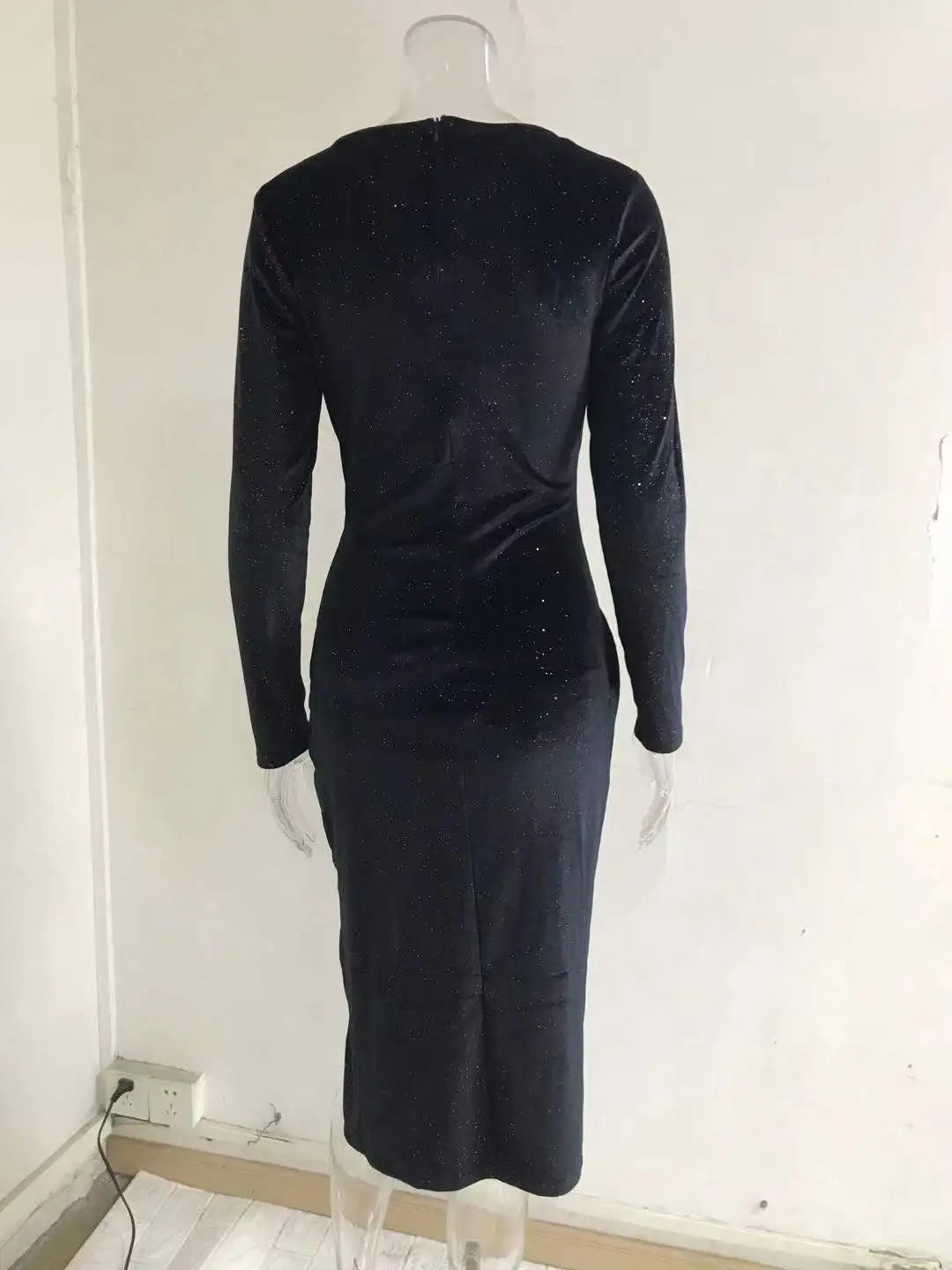 Vestidos femininos roupas femininas outono inverno elegante cor sólida fenda vestido feminino manga longa formal noite sexy vestido de noite