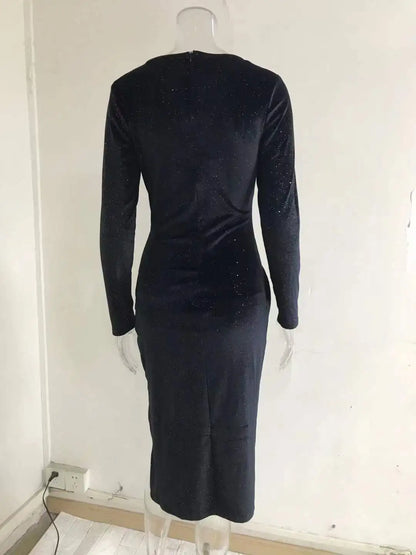 Vestidos femininos roupas femininas outono inverno elegante cor sólida fenda vestido feminino manga longa formal noite sexy vestido de noite