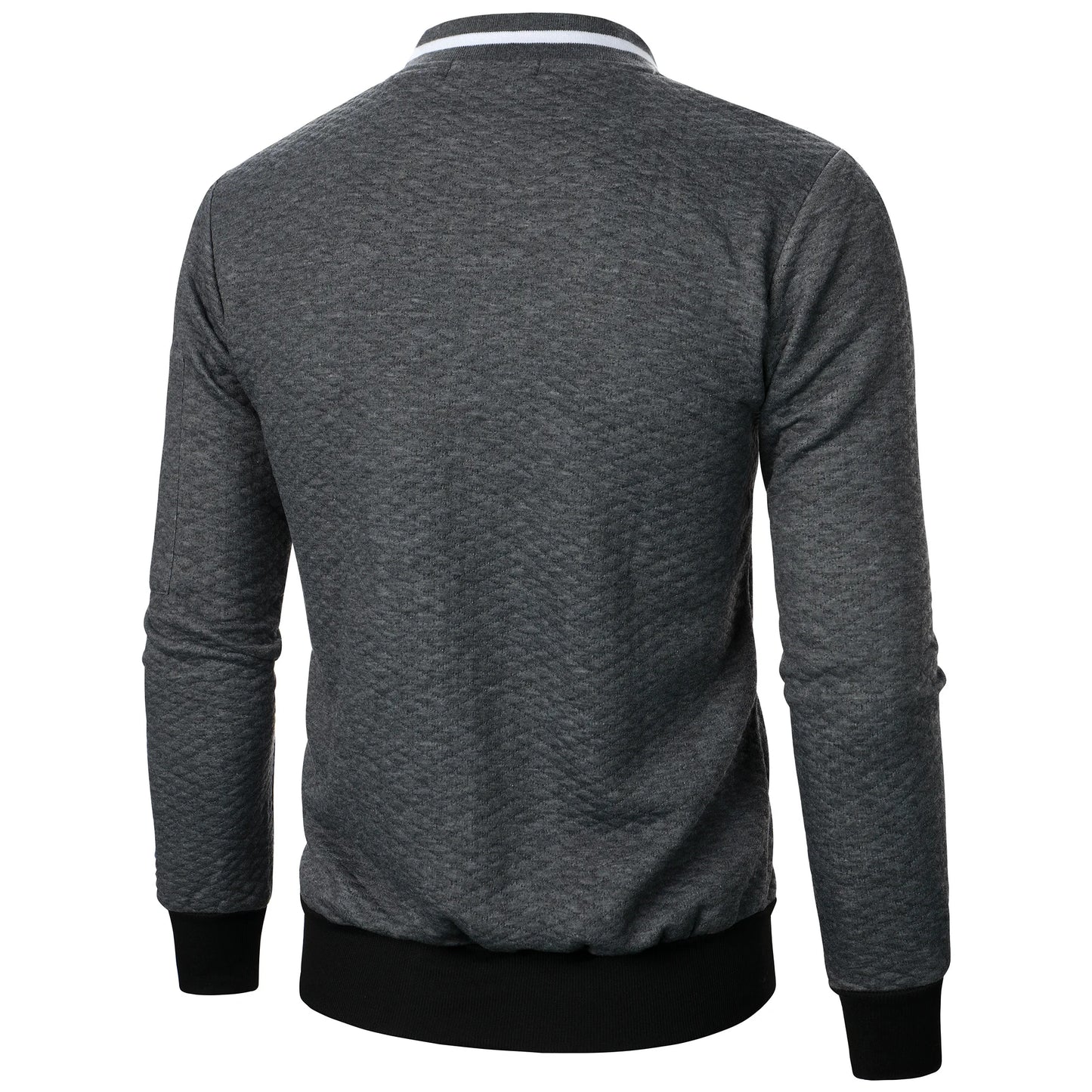 Top masculino com zíper waffle, gola stand, capuz casual, outono e inverno