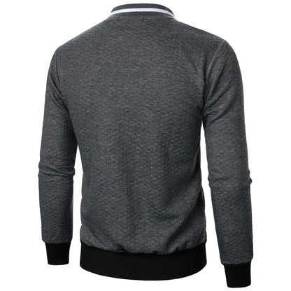 Top masculino com zíper waffle, gola stand, capuz casual, outono e inverno