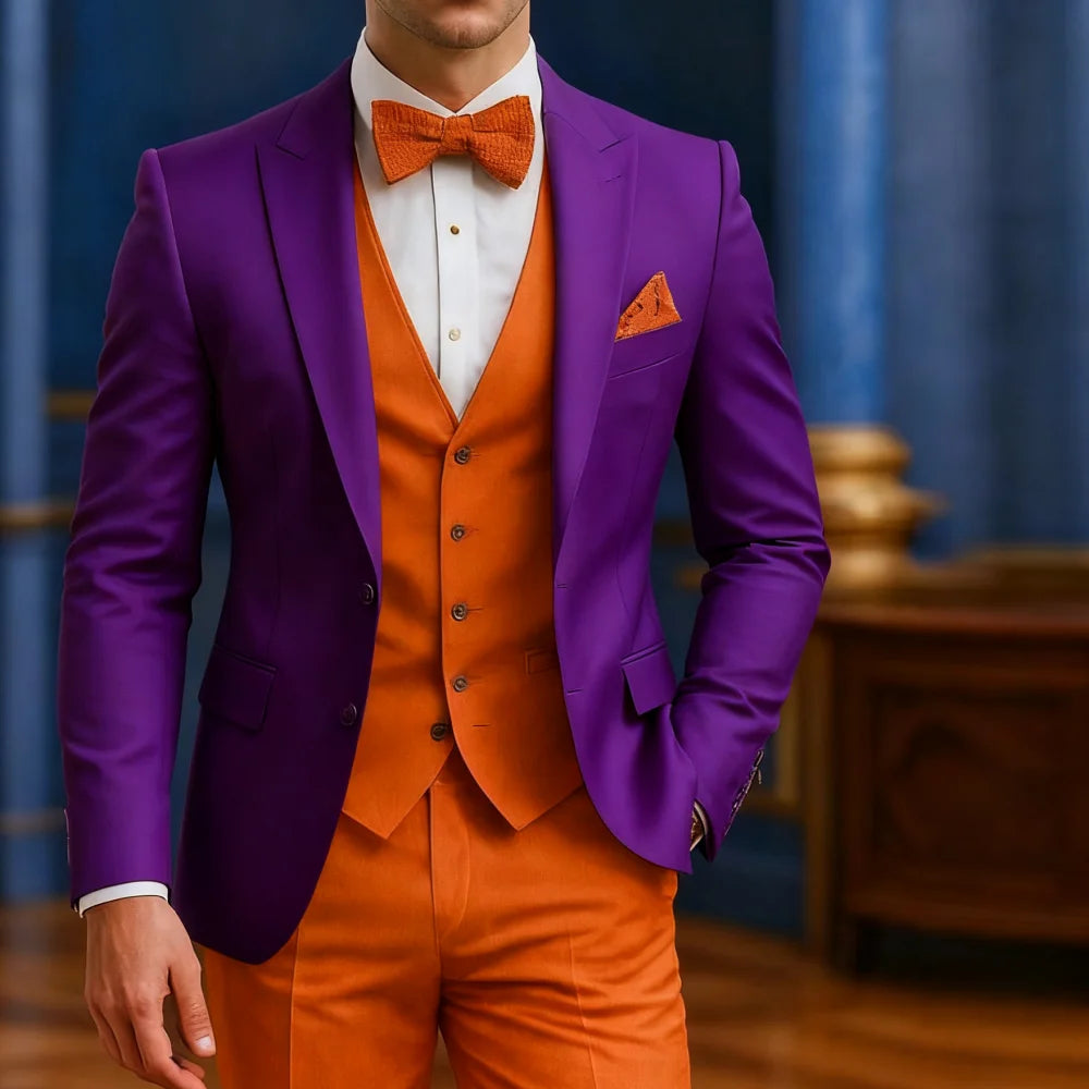 Terno formal branco e laranja masculino, ocasião de casamento, padrinhos, formatura, dança, smoking, 3 peças, traje tradicional masculino