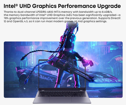 Chuwi gemibook plus laptop intel n100/n150 gráficos para 12a geração 15.6 "1920*1080p 16gb ram 512gb ssd com ventilador de refrigeração windows 11